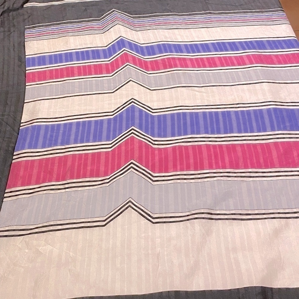 Vintage Vetter Silk Scarf Pink Blue White Black Striped Geometric